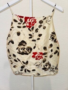 Vintage Tommy Bahama Floral Linen Silk Blend Camisole Crop Top Size 10